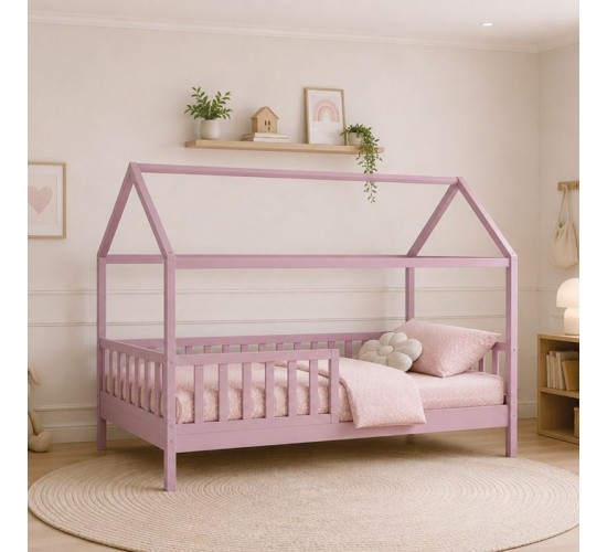 DREAM τ.Montessori Παιδικό Κρεβάτι με Στρώμα 90x190/19cm, Ξύλο Πεύκου Απόχρωση Ροζ  197x97x132cm [-Άσπρο-, -Ροζ-] [-Spring/Διπλής Όψης-, -Ξύλο-] ΕΚ701,2S