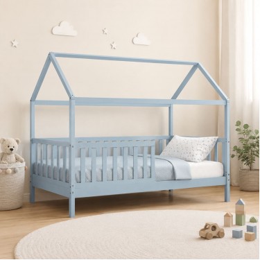 DREAM τ.Montessori Παιδικό Κρεβάτι με Στρώμα 90x190/19cm, Ξύλο Πεύκου Απόχρωση Γαλάζιο  197x97x132cm [-Άσπρο-, -Μπλε-] [-Spring/Διπλής Όψης-, -Ξύλο-] ΕΚ701,3S