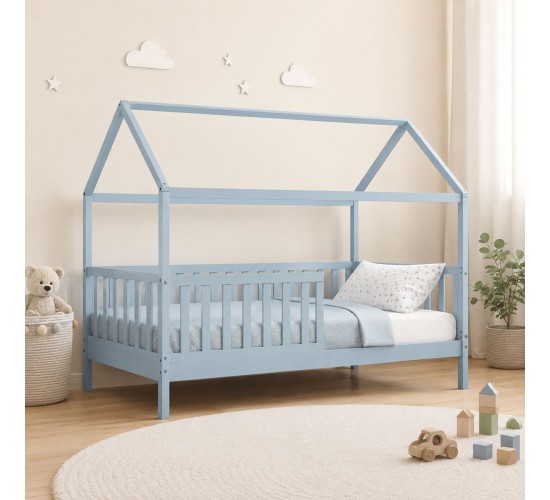 DREAM τ.Montessori Παιδικό Κρεβάτι με Στρώμα 90x190/19cm, Ξύλο Πεύκου Απόχρωση Γαλάζιο  197x97x132cm [-Άσπρο-, -Μπλε-] [-Spring/Διπλής Όψης-, -Ξύλο-] ΕΚ701,3S