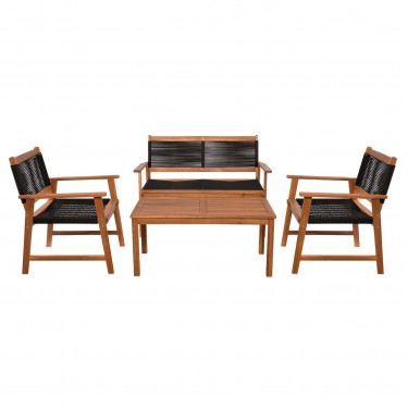 SPRING Set Σαλόνι Κήπου Ακακία Φυσικό, Wicker Μαύρο: Τραπέζι   Καναπέ 2Θέσιο   2 Πολυθρόνες  100x50x45/120x68x84/67x65x84cm [-Μαύρο-, -Φυσικό-] [-Wicker-, -Ξύλο-] Ε235,1