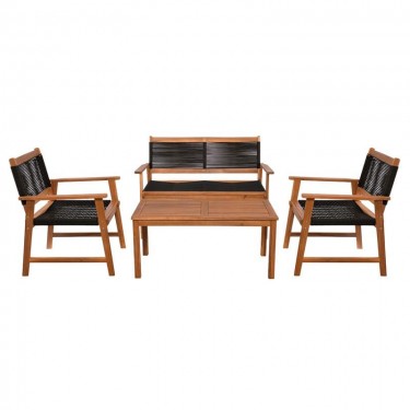 SPRING Set Σαλόνι Κήπου Ακακία Φυσικό, Wicker Μαύρο: Τραπέζι   Καναπέ 2Θέσιο   2 Πολυθρόνες  100x50x45/120x68x84/67x65x84cm [-Μαύρο-, -Φυσικό-] [-Wicker-, -Ξύλο-] Ε235,1