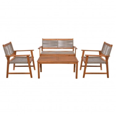 SPRING Set Σαλόνι Κήπου Ακακία Φυσικό, Wicker Μπεζ: Τραπέζι   Καναπέ 2Θέσιο   2 Πολυθρόνες  100x50x45/120x68x84/67x65x84cm [-Μπεζ-Tortora-Sand-Cappuccino-, -Φυσικό-] [-Wicker-, -Ξύλο-] Ε235,2