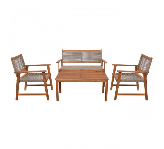 SPRING Set Σαλόνι Κήπου Ακακία Φυσικό, Wicker Μπεζ: Τραπέζι   Καναπέ 2Θέσιο   2 Πολυθρόνες  100x50x45/120x68x84/67x65x84cm [-Μπεζ-Tortora-Sand-Cappuccino-, -Φυσικό-] [-Wicker-, -Ξύλο-] Ε235,2