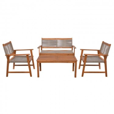 SPRING Set Σαλόνι Κήπου Ακακία Φυσικό, Wicker Μπεζ: Τραπέζι   Καναπέ 2Θέσιο   2 Πολυθρόνες  100x50x45/120x68x84/67x65x84cm [-Μπεζ-Tortora-Sand-Cappuccino-, -Φυσικό-] [-Wicker-, -Ξύλο-] Ε235,2