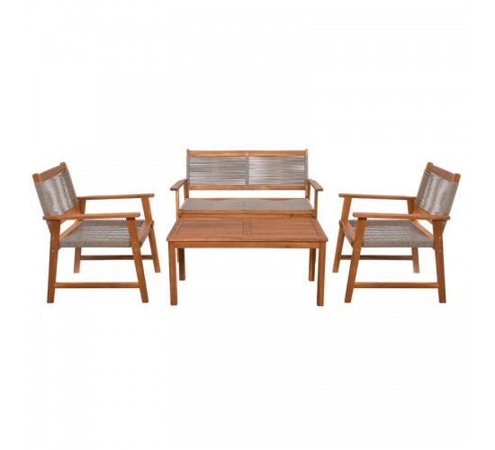 SPRING Set Σαλόνι Κήπου Ακακία Φυσικό, Wicker Μπεζ: Τραπέζι   Καναπέ 2Θέσιο   2 Πολυθρόνες  100x50x45/120x68x84/67x65x84cm [-Μπεζ-Tortora-Sand-Cappuccino-, -Φυσικό-] [-Wicker-, -Ξύλο-] Ε235,2