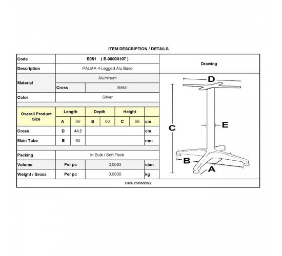 PALMA Πόδι - Βάση Τραπεζιού 4-Νυχο, Αλουμίνιο - Silver  66x66 H.69cm [-Silver-] [-Αλουμίνιο-] Ε051