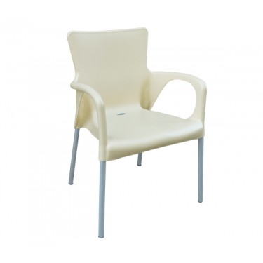 LARA Πολυθρόνα Pro Dining Στοιβαζόμενη, ALU Silver, PP - UV Protection Απόχρωση Εκρού  60x52x85cm [-Εκρού-] [-PP - PC - ABS-, -Αλουμίνιο-] Ε306,4