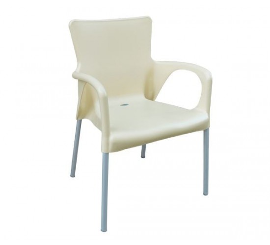 LARA Πολυθρόνα Pro Dining Στοιβαζόμενη, ALU Silver, PP - UV Protection Απόχρωση Εκρού  60x52x85cm [-Εκρού-] [-PP - PC - ABS-, -Αλουμίνιο-] Ε306,4