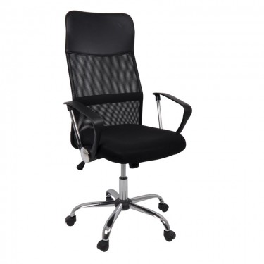 BF2400 Πολυθρόνα Γραφείου Διευθυντή, Βάση Χρώμιο, Pu Μαύρο, Mesh Μαύρο  61x63x110/120cm [-Μαύρο-] [-PU - PVC-, -Ύφασμα Mesh-] ΕΟ502,1