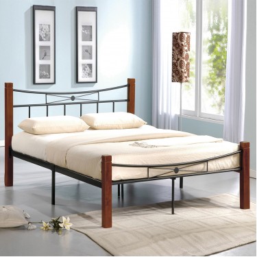 FLORA Κρεβάτι Διπλό για Στρώμα 160x200cm, Μέταλλο Βαφή Μαύρο, Ξύλο Καρυδί  168x212x82cm [-Καρυδί-, -Μαύρο-] [-Μέταλλο-, -Ξύλο-] Ε8026