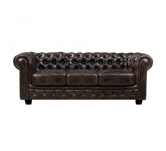 CHESTERFIELD Birmingham Καναπές 3Θέσιος Σαλονιού Καθιστικού,Δέρμα Απόχρωση Καφέ  201x92x74cm [-Καφέ-] [-Leather - Rubica Leather-] Ε9574,3
