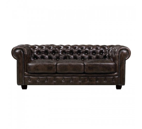 CHESTERFIELD Birmingham Καναπές 3Θέσιος Σαλονιού Καθιστικού,Δέρμα Απόχρωση Καφέ  201x92x74cm [-Καφέ-] [-Leather - Rubica Leather-] Ε9574,3