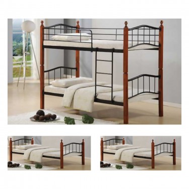 BUTTON Κρεβάτι Κουκέτα Μέταλλο Βαφή Μαύρο, Ξύλο Καρυδί  98x210x159 για Στρώμα 90x200cm [-Καρυδί-, -Μαύρο-] [-Μέταλλο-, -Ξύλο-] Ε8038