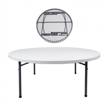 BLOW Τραπέζι Συνεδρίου - Catering Πτυσσόμενο, Μέταλλο Βαφή Γκρι, HDPE Άσπρο 55mm  Φ180cm H.74cm [-Άσπρο-, -Γκρι-] [-PP - PC - ABS-, -Μέταλλο-] ΕΟ175