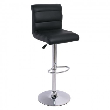 DYLAN Σκαμπό BAR με Πλάτη, Χρώμιο, Pu Μαύρο, Ρυθμιζόμενο Ύψος, Περιστρεφόμενο  40x52x63/97-84/118cm [-Μαύρο-, -Χρώμιο - Inox-] [-PU - PVC-, -Μέταλλο-] ΕΜ112,1