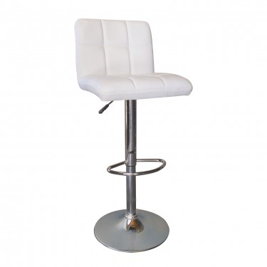 LINO Σκαμπό BAR με Πλάτη, Χρώμιο, PU Άσπρο, Ρυθμιζόμενο Ύψος, Περιστρεφόμενο  44x50x62/92-83/113cm [-Άσπρο-, -Χρώμιο - Inox-] [-PU - PVC-, -Μέταλλο-] ΕΜ412,2