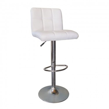 LINO Σκαμπό BAR με Πλάτη, Χρώμιο, PU Άσπρο, Ρυθμιζόμενο Ύψος, Περιστρεφόμενο  44x50x62/92-83/113cm [-Άσπρο-, -Χρώμιο - Inox-] [-PU - PVC-, -Μέταλλο-] ΕΜ412,2