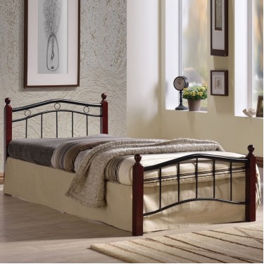 VICTOR Κρεβάτι Ημίδιπλο για Στρώμα 110x200cm, Μέταλλο Βαφή Μαύρο, Ξύλο Καρυδί  118x212x82cm [-Καρυδί-, -Μαύρο-] [-Μέταλλο-, -Ξύλο-] Ε8040