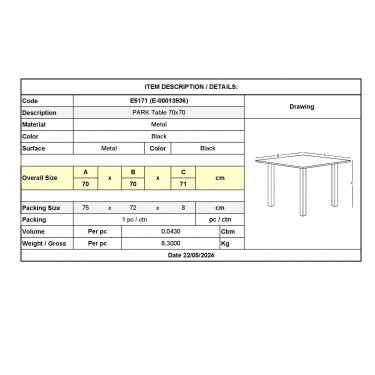PARK Τραπέζι Μέταλλο Βαφή Μαύρο  70x70x71cm [-Μαύρο-] [-Μέταλλο-] Ε5171