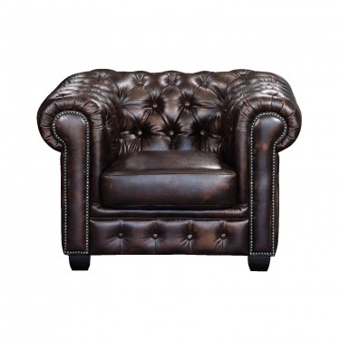 CHESTERFIELD Birmingham Πολυθρόνα Σαλονιού Καθιστικού,Δέρμα Απόχρωση Καφέ  103x92x72cm [-Καφέ-] [-Leather - Rubica Leather-] Ε9574,1