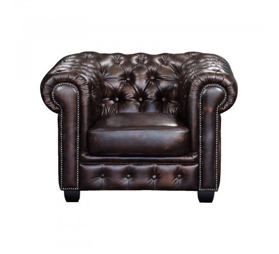 CHESTERFIELD Birmingham Πολυθρόνα Σαλονιού Καθιστικού,Δέρμα Απόχρωση Καφέ  103x92x72cm [-Καφέ-] [-Leather - Rubica Leather-] Ε9574,1