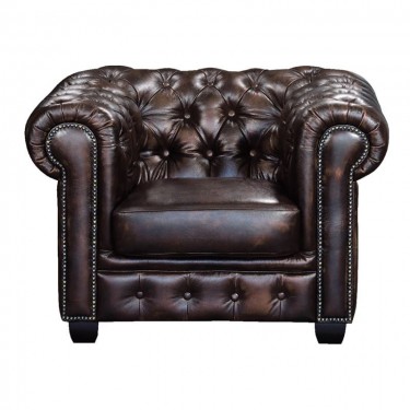 CHESTERFIELD Birmingham Πολυθρόνα Σαλονιού Καθιστικού,Δέρμα Απόχρωση Καφέ  103x92x72cm [-Καφέ-] [-Leather - Rubica Leather-] Ε9574,1