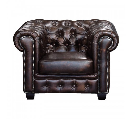 CHESTERFIELD Birmingham Πολυθρόνα Σαλονιού Καθιστικού,Δέρμα Απόχρωση Καφέ  103x92x72cm [-Καφέ-] [-Leather - Rubica Leather-] Ε9574,1