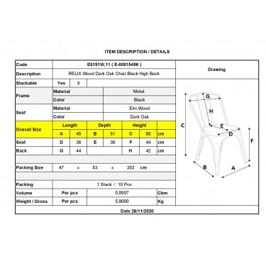 RELIX Wood Καρέκλα-Pro, Στοιβαζόμενη, Μέταλλο Βαφή Μαύρο, Κάθισμα Dark Oak  45x51x85cm [-Καρυδί-, -Μαύρο-] [-Μέταλλο-, -Ξύλο-] Ε5191W,11