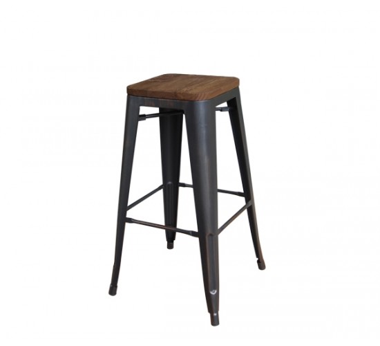 RELIX Wood Σκαμπό BAR, Μέταλλο Βαφή Antique Black, Απόχρωση Ξύλου Dark Oak, Στοιβαζόμενο  43x43 H.76cm [-Μαύρο/Καρυδί-] [-Μέταλλο/Ξύλο-] Ε5190W,10