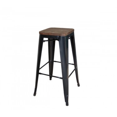 RELIX Wood Σκαμπό Bar-Pro, Στοιβαζόμενο, Μέταλλο Βαφή Μαύρο, Κάθισμα Dark Oak  43x43 H.76cm [-Καρυδί-, -Μαύρο-] [-Μέταλλο-, -Ξύλο-] Ε5190W,1