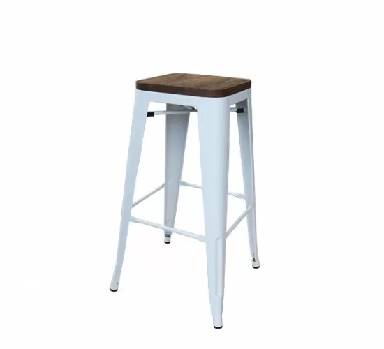 RELIX Wood Σκαμπό BAR, Μέταλλο Βαφή Άσπρο, Απόχρωση Ξύλου Dark Oak, Στοιβαζόμενο  43x43 H.76cm [-Άσπρο/Καρυδί-] [-Μέταλλο/Ξύλο-] Ε5190W