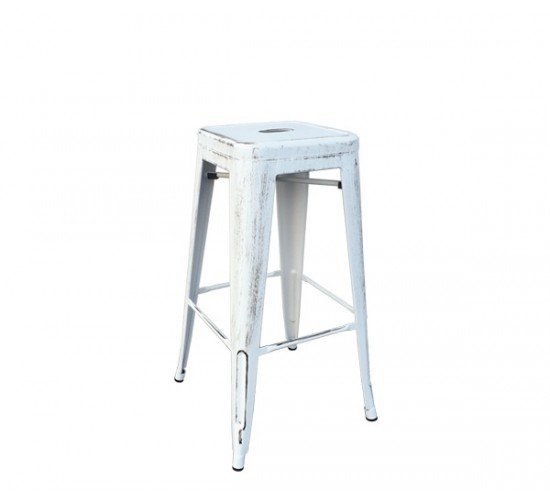 RELIX Σκαμπό Bar Στοιβαζόμενο, Μέταλλο Βαφή Antique White  43x43 H.76cm [-Άσπρο-] [-Μέταλλο-] Ε5190,12