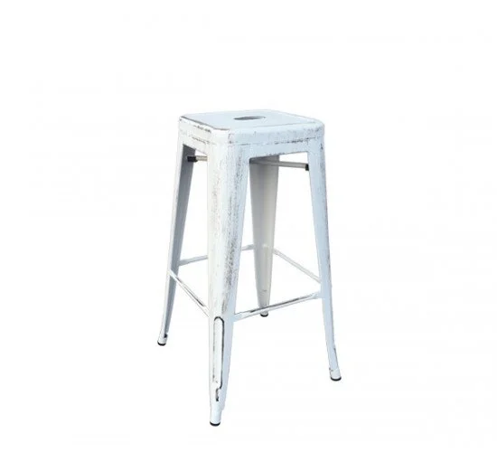 RELIX Σκαμπό Bar Στοιβαζόμενο, Μέταλλο Βαφή Antique White  43x43 H.76cm [-Άσπρο-] [-Μέταλλο-] Ε5190,12