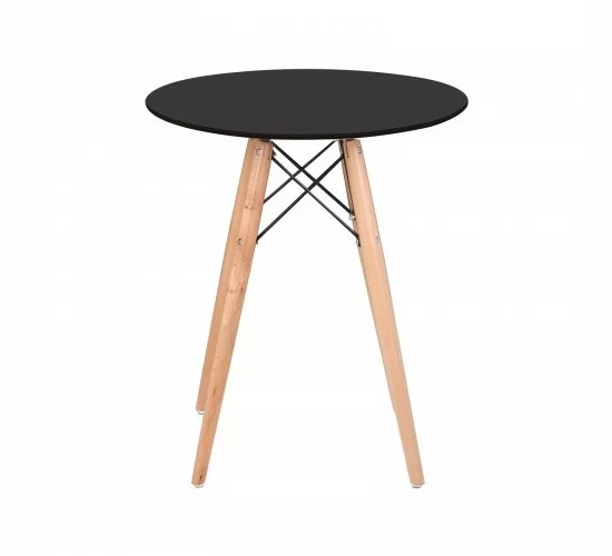 ART Wood Tραπέζι, Πόδια Οξιά Φυσικό, Επιφάνεια MDF Μαύρο  Φ60cm H.70cm [-Φυσικό/Μαύρο-] [-Ξύλο-] Ε7082,2