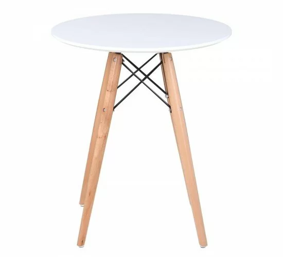 ART Wood Tραπέζι, Πόδια Οξιά Φυσικό, Επιφάνεια MDF Άσπρο  Φ60cm H.70cm [-Φυσικό/Άσπρο-] [-Ξύλο-] Ε7082,1