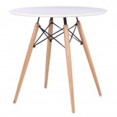 ART Wood Τραπέζι, Πόδια Οξιά Φυσικό, Επιφάνεια MDF Άσπρο  Φ80cm H.74cm [-Άσπρο-, -Φυσικό-] [-Ξύλο-] Ε7083,1