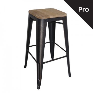 RELIX Wood Σκαμπό Bar-Pro, Μέταλλο Βαφή Antique Black, Απόχρωση Ξύλου Natural Oak  43x43 H.76cm [-Μαύρο-, -Φυσικό-] [-Μέταλλο-, -Ξύλο-] Ε5190W,10N