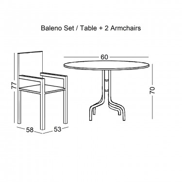 BALENO Set Κήπου - Βεράντας: Τραπέζι   2 Πολυθρόνες Μέταλλο Καφέ - Wicker Brown  Table:Φ60x70 Armchair:53x58x77 [-Καφέ-] [-Wicker-, -Μέταλλο-] Ε240
