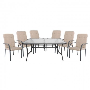 ASTOR Set Τραπεζαρία Κήπου: Τραπέζι   6 Πολυθρόνες Μέταλλο Ανθρακί, Γυαλί, Μαξιλάρι Μπεζ  Table:150x90x75 Chair60x77x104 [-Ανθρακί-, -Μπεζ-Tortora-Sand-Cappuccino-] [-Γυαλί-, -Μέταλλο-] Ε5151,S1