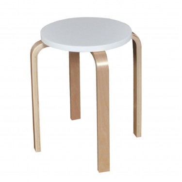 HAMILTON Σκαμπό Βοηθητικό, Στοιβαζόμενο, Απόχρωση Σημύδα - Άσπρο  Φ32cm H.44cm [-Άσπρο-, -Φυσικό-] [-Ξύλο-] Ε7153,1