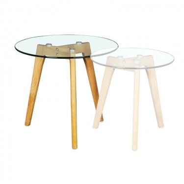 TARGET Τραπεζάκι Βοηθητικό Ξύλο - Γυαλί 8mm  Φ50cm H.46cm [-Φυσικό-] [-Γυαλί-, -Ξύλο-] Ε7745,1