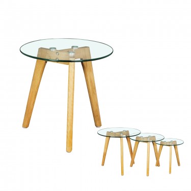 TARGET Τραπεζάκι Βοηθητικό Ξύλο - Γυαλί 8mm  Φ 40cm H.41cm [-Φυσικό-] [-Γυαλί-, -Ξύλο-] Ε7745,2