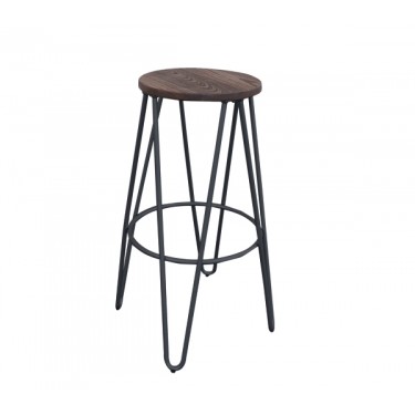 ARCO Wood Σκαμπό Bar, Μέταλλο Βαφή Μαύρο, Ξύλο Απόχρωση Dark Oak  Φ52cm H.76cm ( Κάθισμα Φ33cm) [-Καρυδί-, -Μαύρο-] [-Μέταλλο-, -Ξύλο-] Ε5207,1