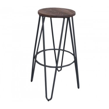 ARCO Wood Σκαμπό Bar, Μέταλλο Βαφή Μαύρο, Ξύλο Απόχρωση Dark Oak  Φ52cm H.76cm ( Κάθισμα Φ33cm) [-Καρυδί-, -Μαύρο-] [-Μέταλλο-, -Ξύλο-] Ε5207,1