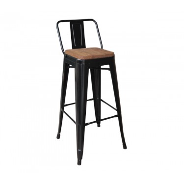 RELIX Wood Σκαμπό Bar-Pro με Πλάτη, Μέταλλο Βαφή Μαύρο, Απόχρωση Ξύλου Dark Oak  44x44x75/100cm [-Καρυδί-, -Μαύρο-] [-Μέταλλο-, -Ξύλο-] Ε5208,1