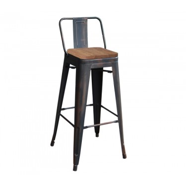 RELIX Wood Σκαμπό Bar-Pro με Πλάτη, Μέταλλο Βαφή Antique Black, Απόχρωση Ξύλου Dark Oak  44x44x75/100cm [-Καρυδί-, -Μαύρο-] [-Μέταλλο-, -Ξύλο-] Ε5208,10