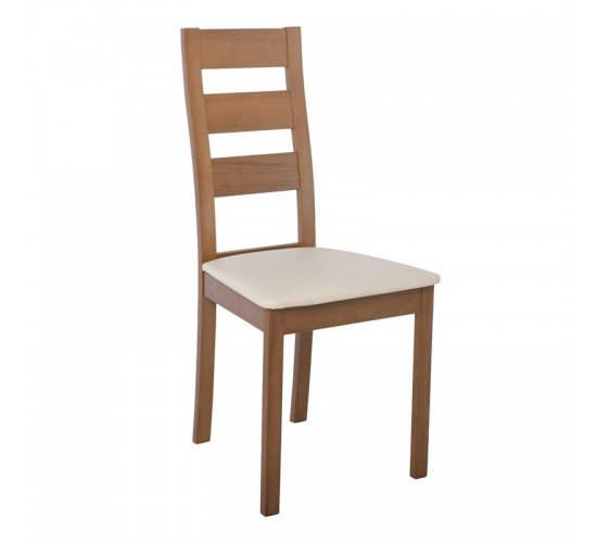 MILLER Καρέκλα Οξυά Honey Oak, PVC Εκρού  45x52x97cm [-Φυσικό/Εκρού-] [-Ξύλο/PVC - PU-] Ε782,1