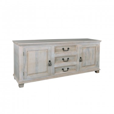 MAISON SARDAR Μπουφές Σαλονιού 3 Συρτάρια, 2 Ντουλάπια, Ξύλο Mango, Απόχρωση Antique Άσπρο  175x45x76cm [-Άσπρο-] [-Ξύλο-] ΕΙ928