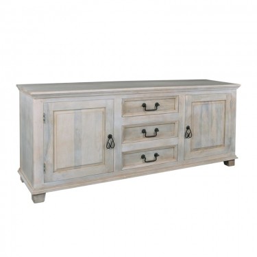 MAISON SARDAR Μπουφές Σαλονιού 3 Συρτάρια, 2 Ντουλάπια, Ξύλο Mango, Απόχρωση Antique Άσπρο  175x45x76cm [-Άσπρο-] [-Ξύλο-] ΕΙ928