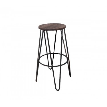 ARCO Wood Σκαμπό Bar, Μέταλλο Βαφή Antique Black, Ξύλο Απόχρωση Dark Oak  Φ52cm H.76cm ( Κάθισμα Φ33cm) [-Καρυδί-, -Μαύρο-] [-Μέταλλο-, -Ξύλο-] Ε5207,10